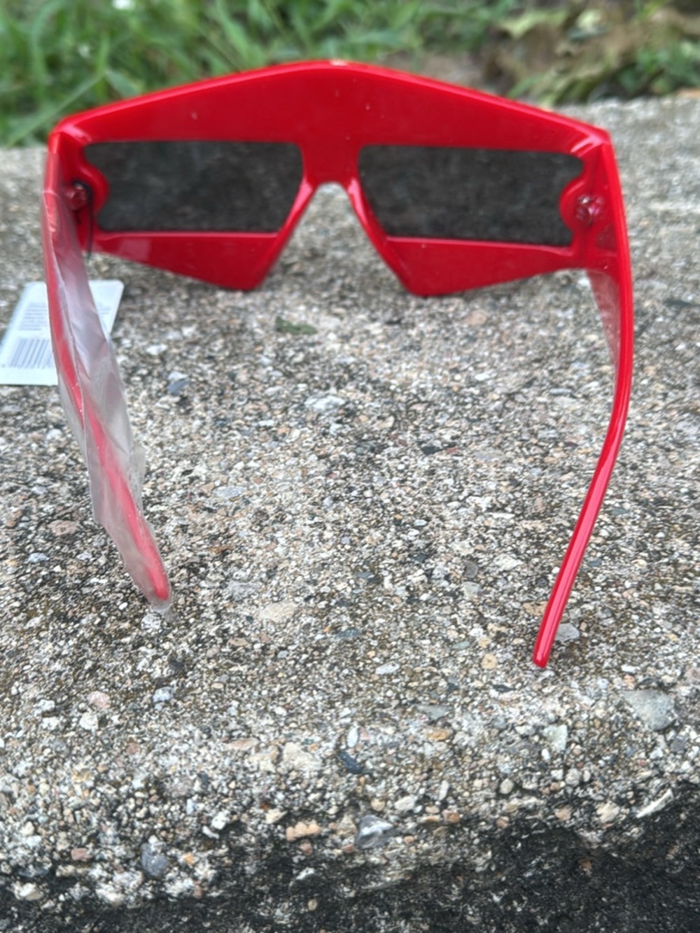 Red Rhinestone Shield Sunglasses - Statement Women's Accessory - Picture 3 of 3